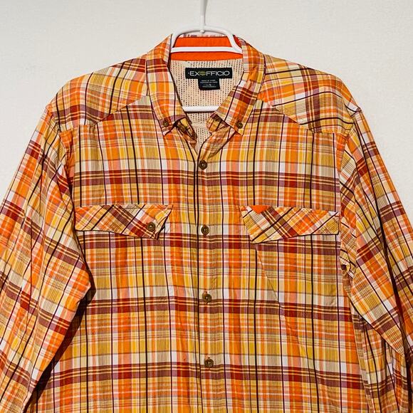 Exofficio Outdoor Shirt Men's Large Orange Long Sleeve Vented Quick Dry Pockets - Picture 6 of 6